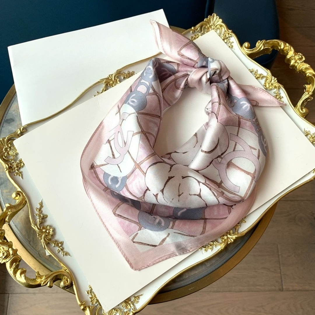 53cm Designer scarf Silk Brand Square Scarf Women Designer Flower Luxury Silk Scarf Bandana Headband Fashion Hijab Neckerchief For Ladies