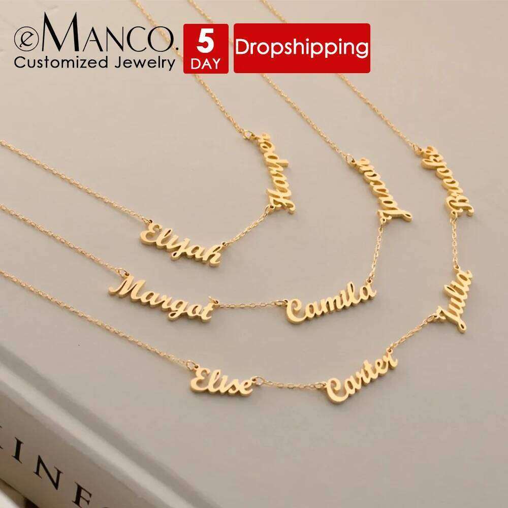 eManco Customized Multi-Name Necklace Stainless Steel Gold Plated 2-4 Name Tag Pendant Fashion Party Jewelry GiftsFactory Direct