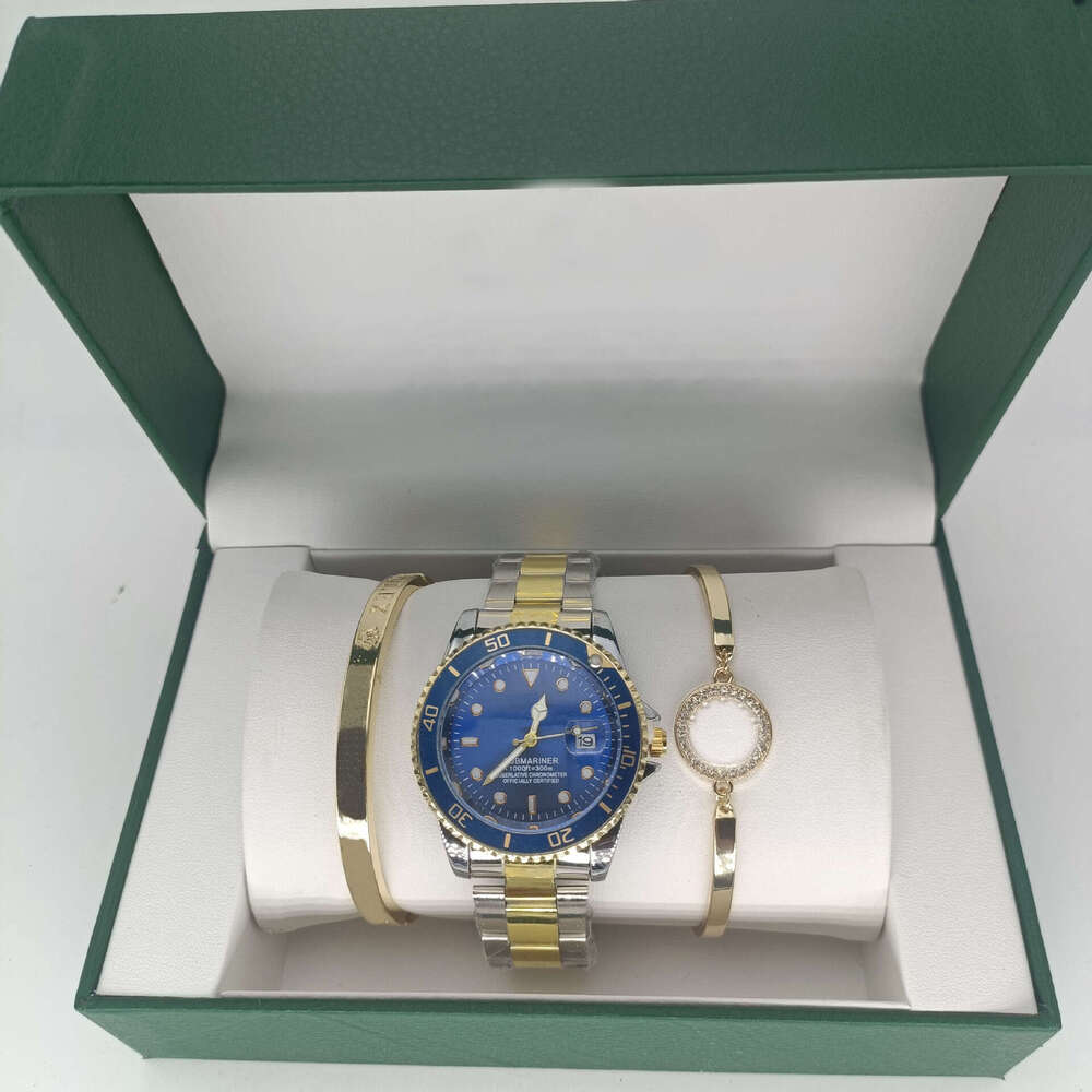 New Style 40.5mm Quartz Wristwatch Set - Green Men's Bracelet 3-Piece & Pink Women's Watch for Cross