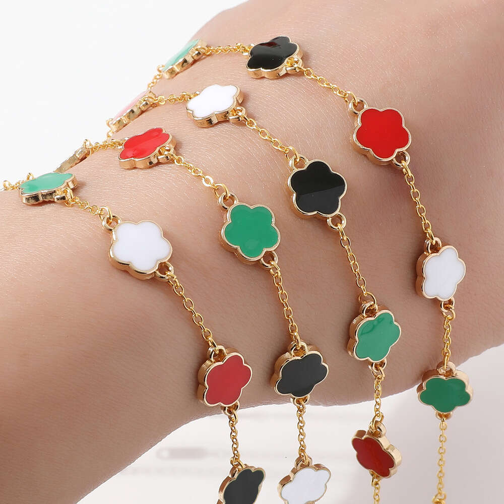Five Petal Flower Bracelet Colored Pearl Shell Bracelet Gold Plated Stainless Steel Jewelry