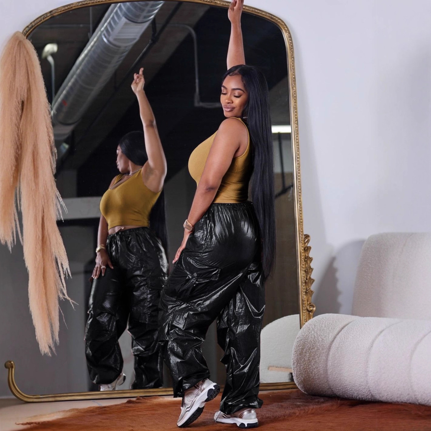 Fashion Womens Casual Pants Solid Color Three-Dimensional Pocket Pleated Cargo Trousers