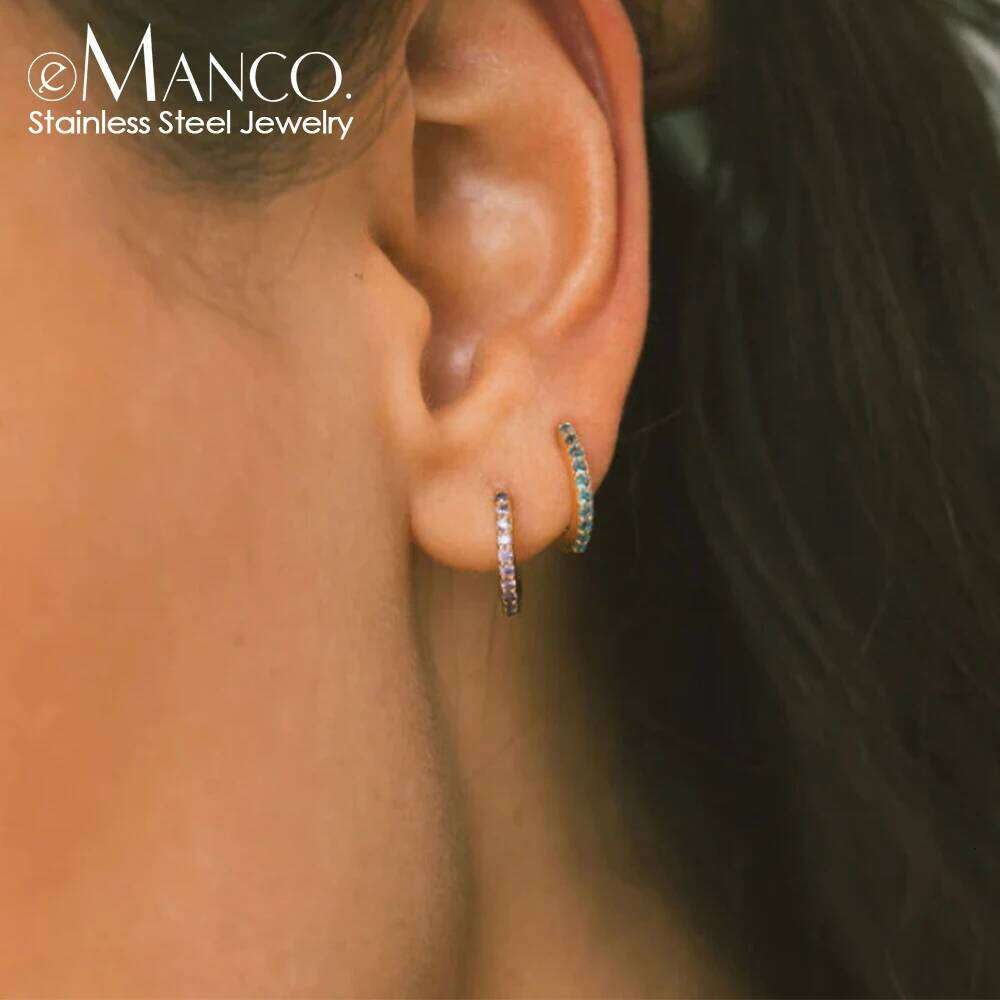 eManco Rhinestone Hoop Earrings Simple Stainless Steel Birthstone Elegant For Women Men Jewelry Gifts Wholesale Dropshipping