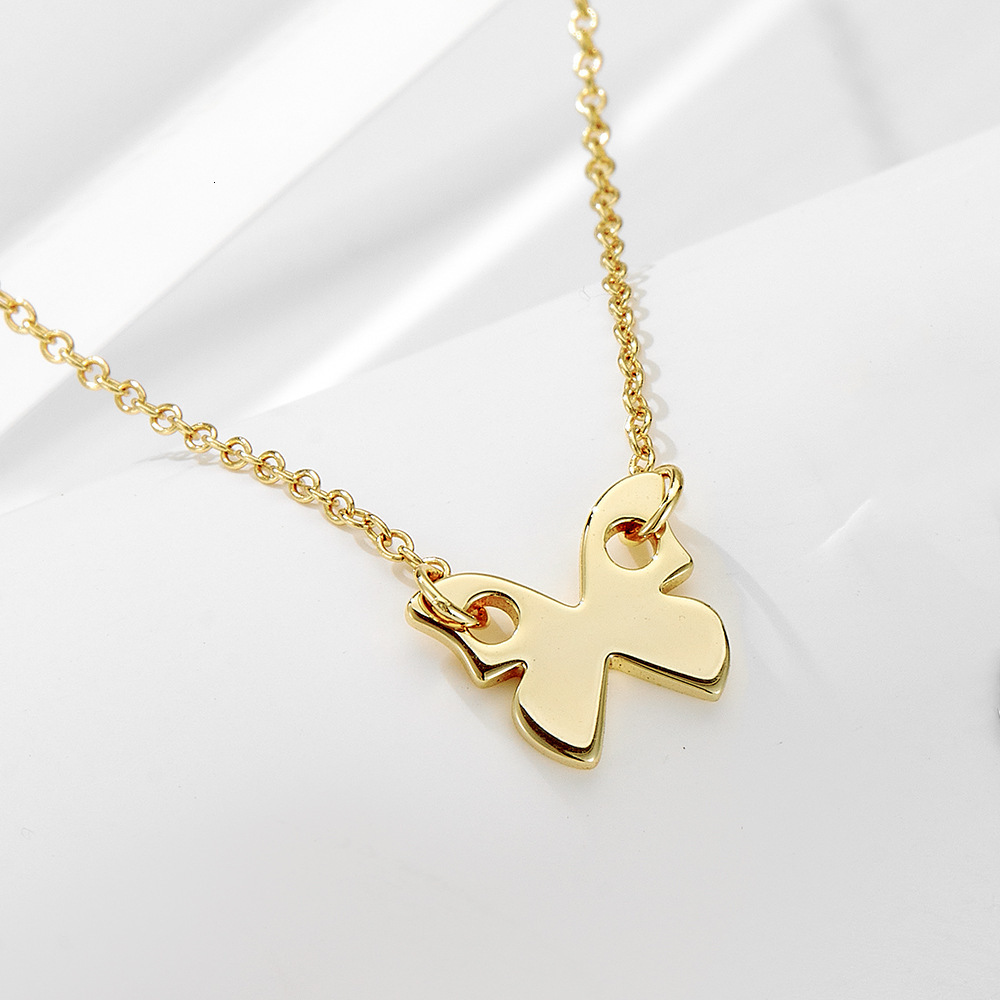 S925 Sterling Silver Mini Smooth Small Butterfly Pendant Necklace for Women, European and American Cross-Border Simple Luxury Clavicle Chain Jewelry