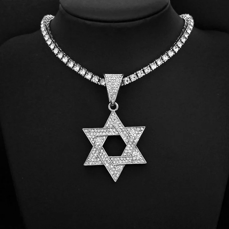 Fashion Star of David Pendant Necklace Women Men Hip Hop Tennis Cuban Chain Necklaces Classic Sixpointed Je Jewelry 260104