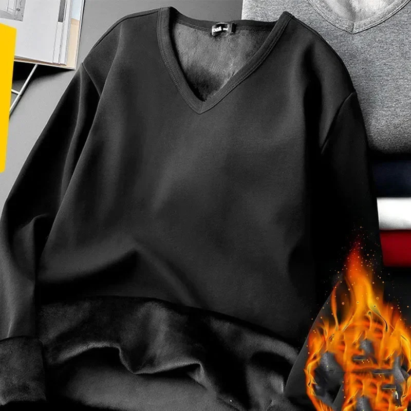 Mens Plush Thermal Long Sleeved TShirt Bottoming Shirt Round Neck Fashion Plus Velvet Padded Tshirt 251225