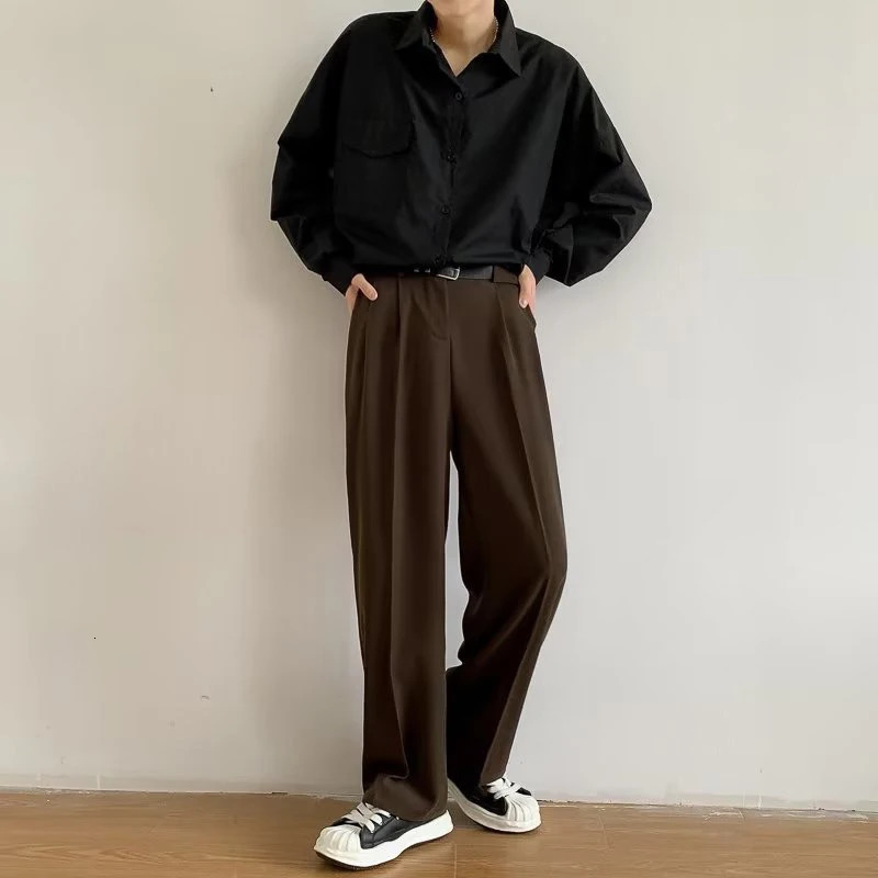 Brown Black Suit Pants Men Fashion Social Mens Dress Pants Korean Loose Straight Wide Leg Pants Mens Office Formal Trousers 251227