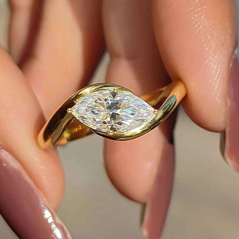 High Quality Marquise AAAA Zirconia Gold Solitaire Engagement - Elegant Promise Ring for Women