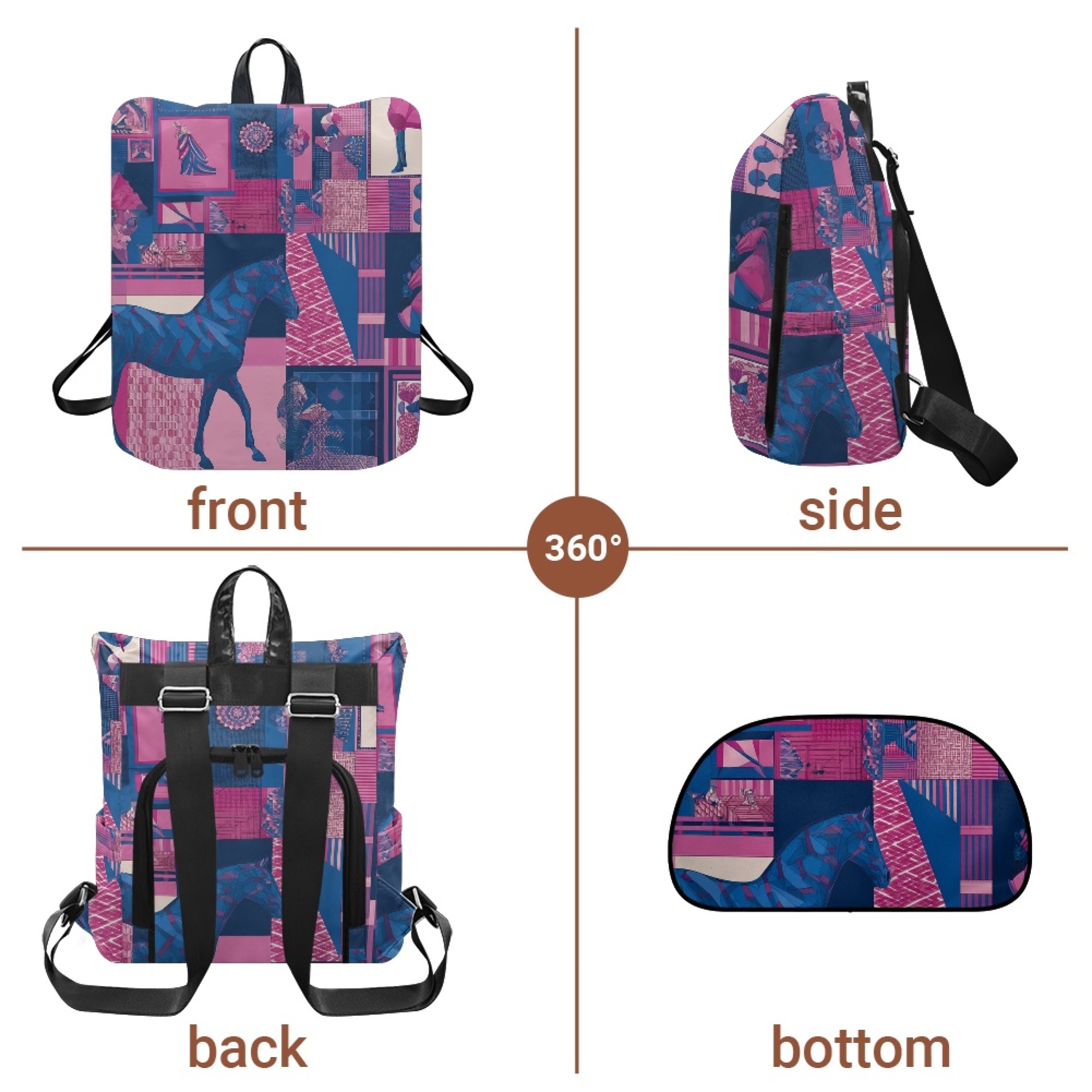 Custom H Designer Fashion Anti Theft Backpack Luxury Horse Pattern Unisex Full Print Backpack Laptop Bag Travel Bag H47