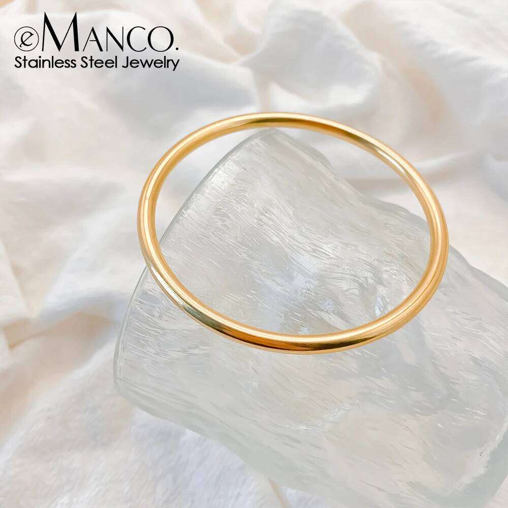 eManco Fashionable Stainless Steel Bracelet For Women Round Minimalist Elegant Gold Color Bangle 48 hours shipping