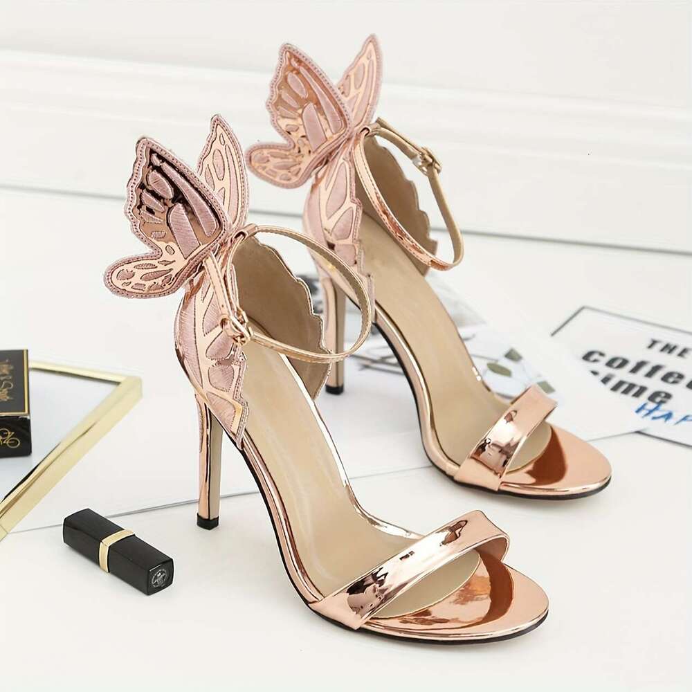Large Design Take Flight Embroidered Butterfly High Heeled Sandals Women Gracefully Poised Perfect For Parties Formal MOJIDASHU