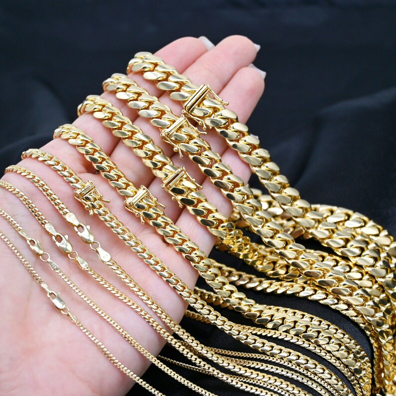 cuban chainSOLID 14K Real Gold Miami Cuban Link Chain 14K Gold Chain Gold Men Ladies Heavy Chain Necklace