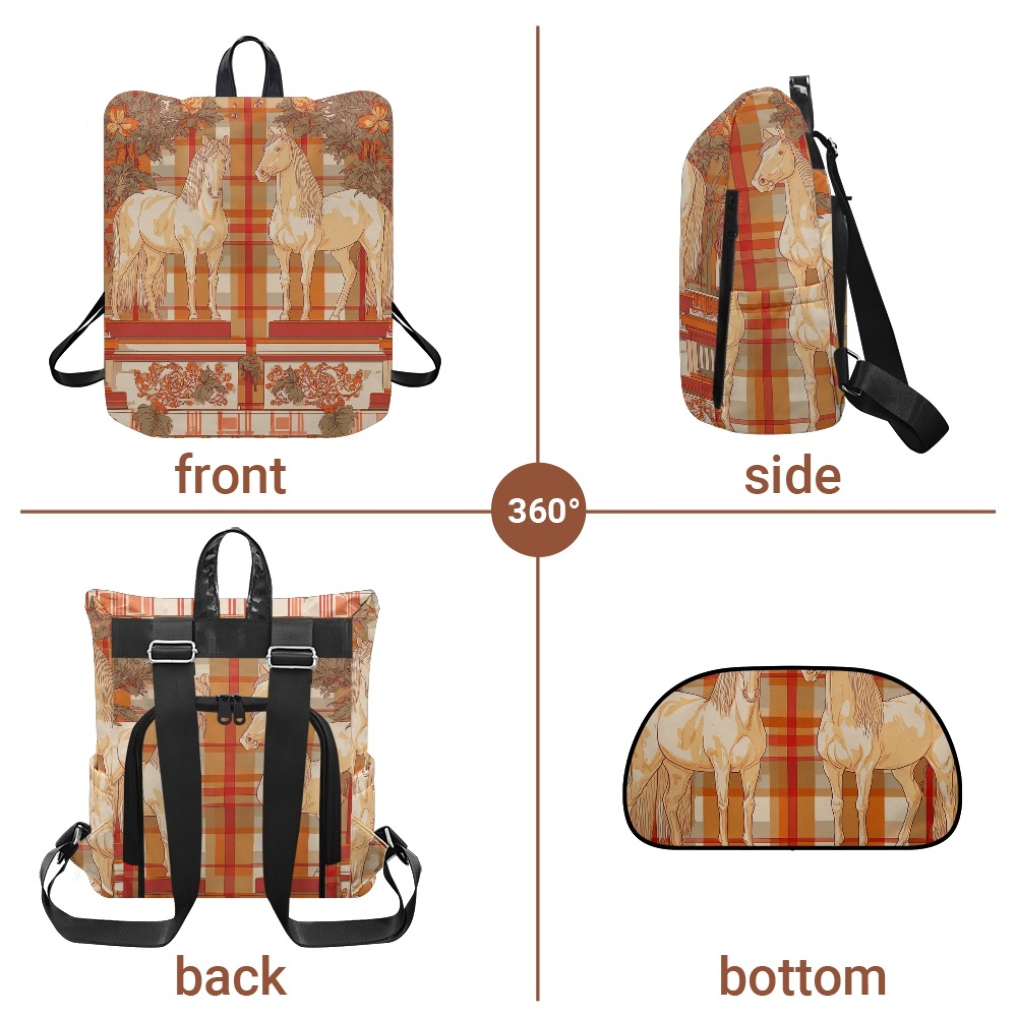 Custom H Designer Fashion Anti Theft Backpack Luxury Horse Pattern Unisex Full Print Backpack Laptop Bag Travel Bag H59