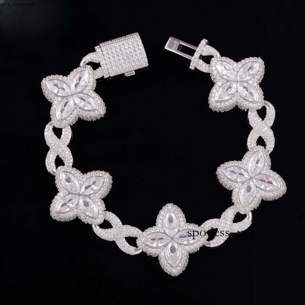 Yy New Design Iced Out Clovers Vvs Moissanite Cuban Chain 925 Sterling Silver Fine Jewelry Bracelets for Men Women