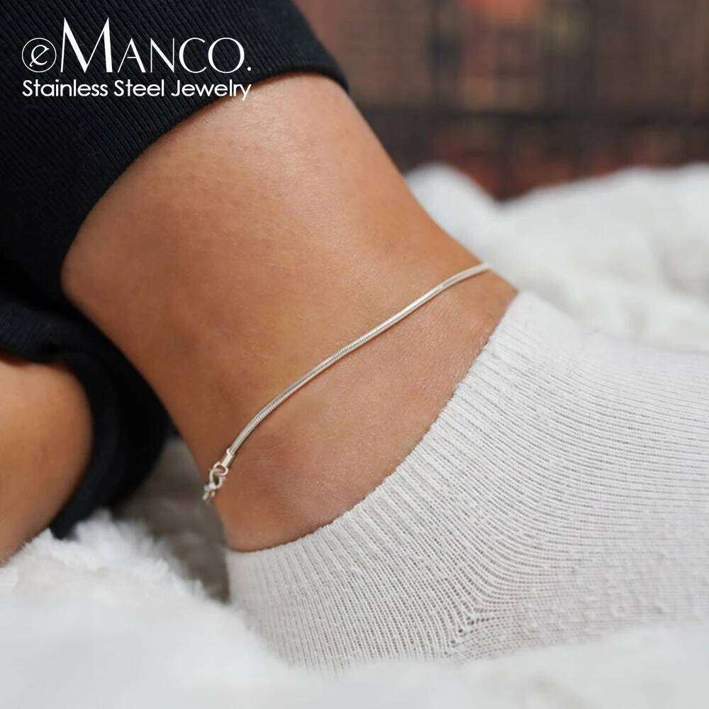 eManco Round Snake For Women Stainless Steel Chain Anklet Summer Essential Jewelry Accessories