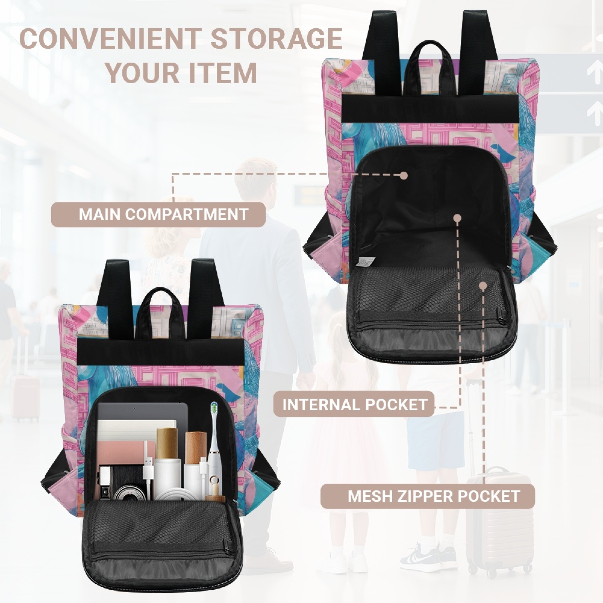 Custom H Designer Fashion Anti Theft Backpack Luxury Horse Pattern Unisex Full Print Backpack Laptop Bag Travel Bag H62