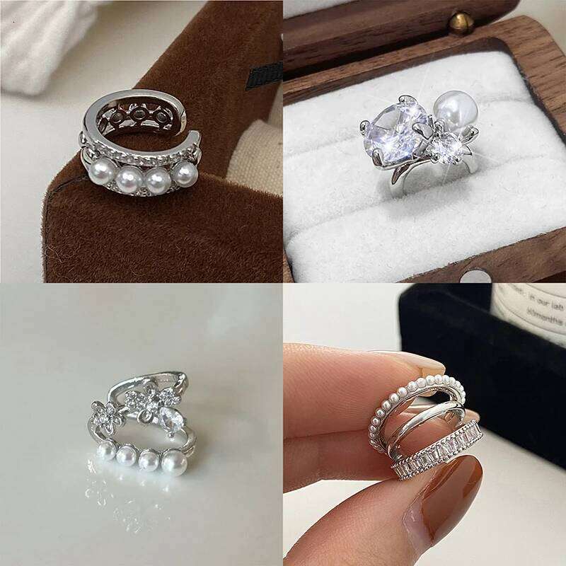 Tibetan Silver Imitation Pearl Zircon Geometric Clip Earrings for Women Minimalist Fashion Jewelry Classic Accessories
