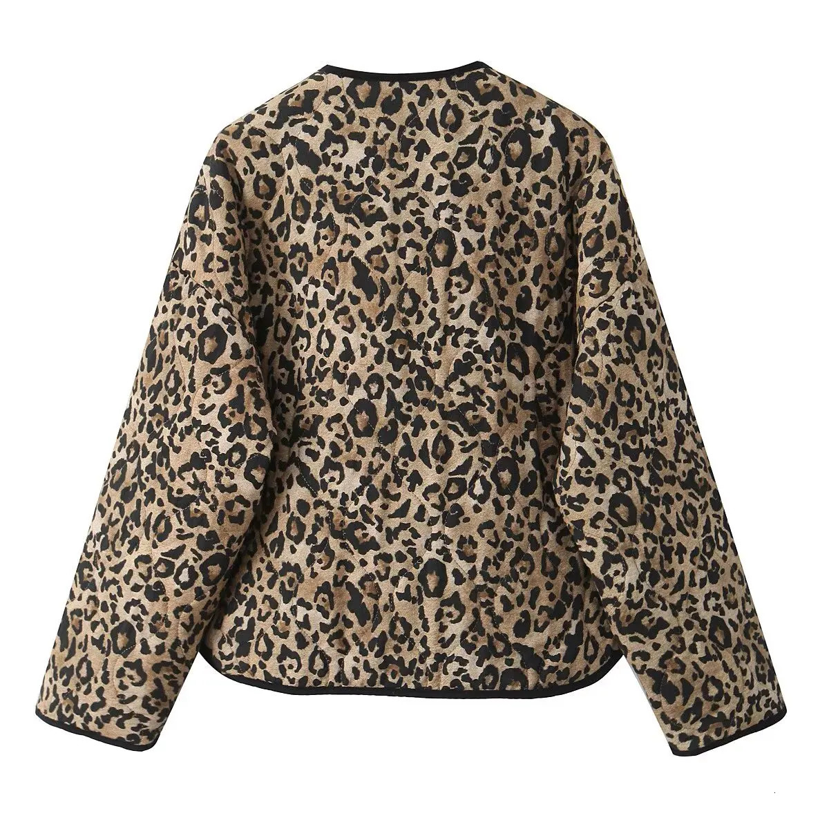 Autumn and Winter Womens Round Neck Long Sleeve Animal Printed Cotton Jacket Outerwear 251225