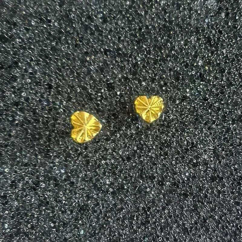 Real 925 Sterling Silver 18K Gold Heart Fold Lines Stud Earrings for Women Cute Fine Jewelry Minimalist Accessories