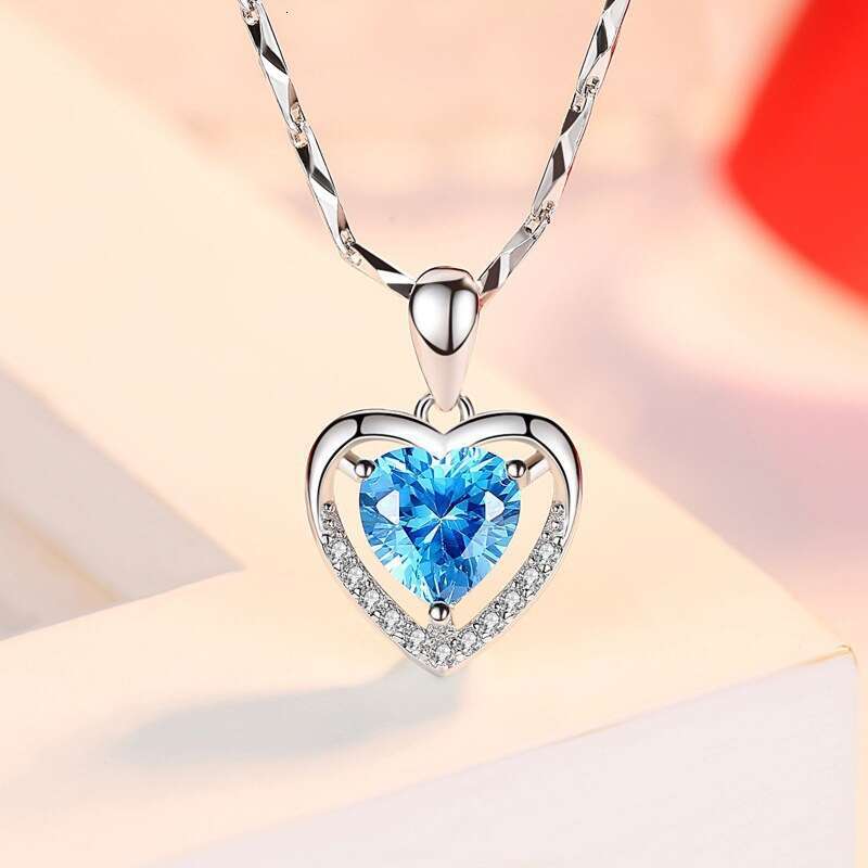 Women's S925 Silver Rose Flower Heart Pendant Necklace Simple Eternal Heart Collarbone Chain Best Friend Jewelry Gift