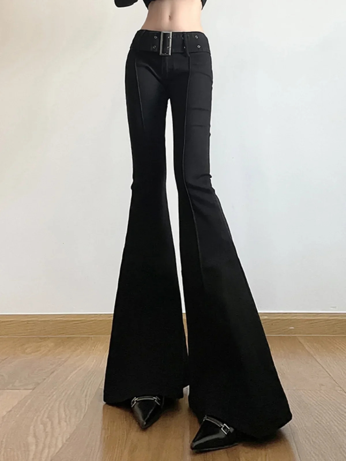 2025 Y2k Retro Emo 2000s Womens Black Flare Pants Streetwear Fashion Trousers Harajuku Wide Yoga Pants 90s Aesthetic Clothes 251226