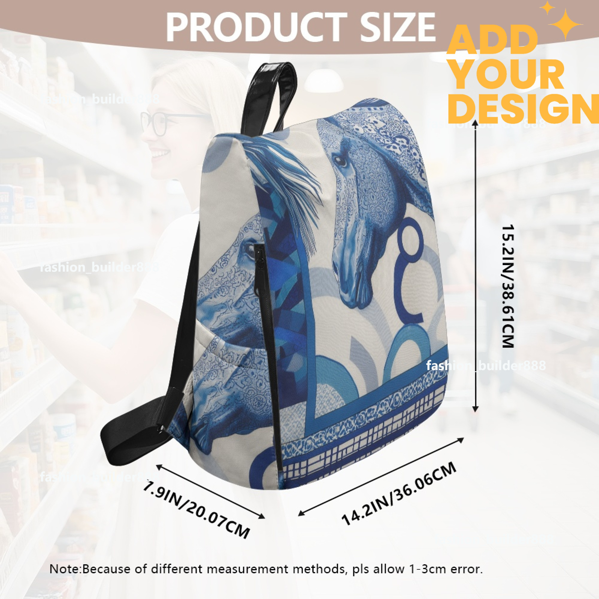 Custom H Designer Fashion Anti Theft Backpack Luxury Horse Pattern Unisex Full Print Backpack Laptop Bag Travel Bag H55