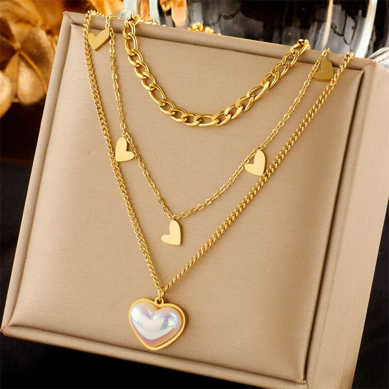 European and American Cross-Border Fashion Retro Gold-Plated Double-Layer Stacked Multi-Element Butterfly Pearl Portrait Round Pendant Necklace