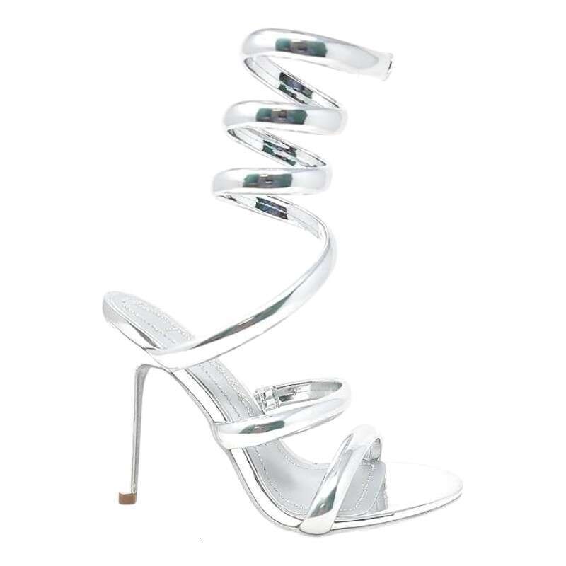 Women S Open Toe Spiral Wrap Up Strappy High Heels Sandals MOJIDASHU
