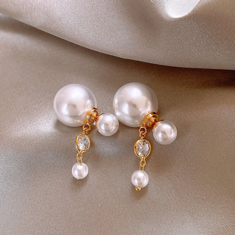 Silver needle zircon pearl fringed earrings, autumn and winter high-end elegant eardrops, light luxury temperament niche earrings for women