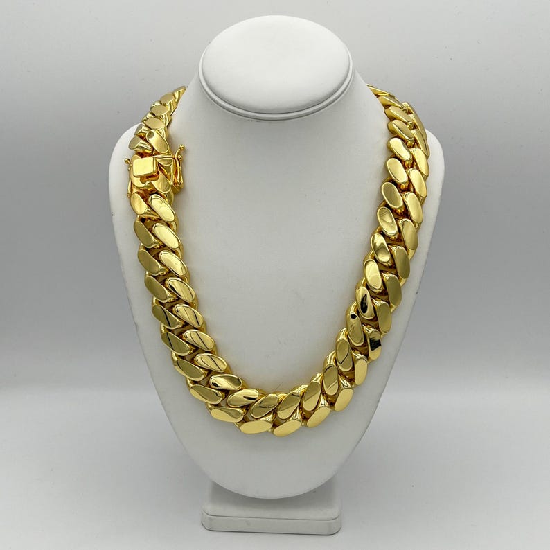 gold chain 22mm Miami Cuban Link Chain 14k Plated Box Lock Solid Handmade Statement Piece Jewelry necklace bracelet for men