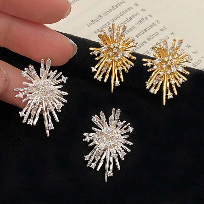 Real 925 Sterling Silver Zircon Exaggerated Flower Stud Earrings for Women Minimalist Plant Fine Jewelry Trendy Accessories