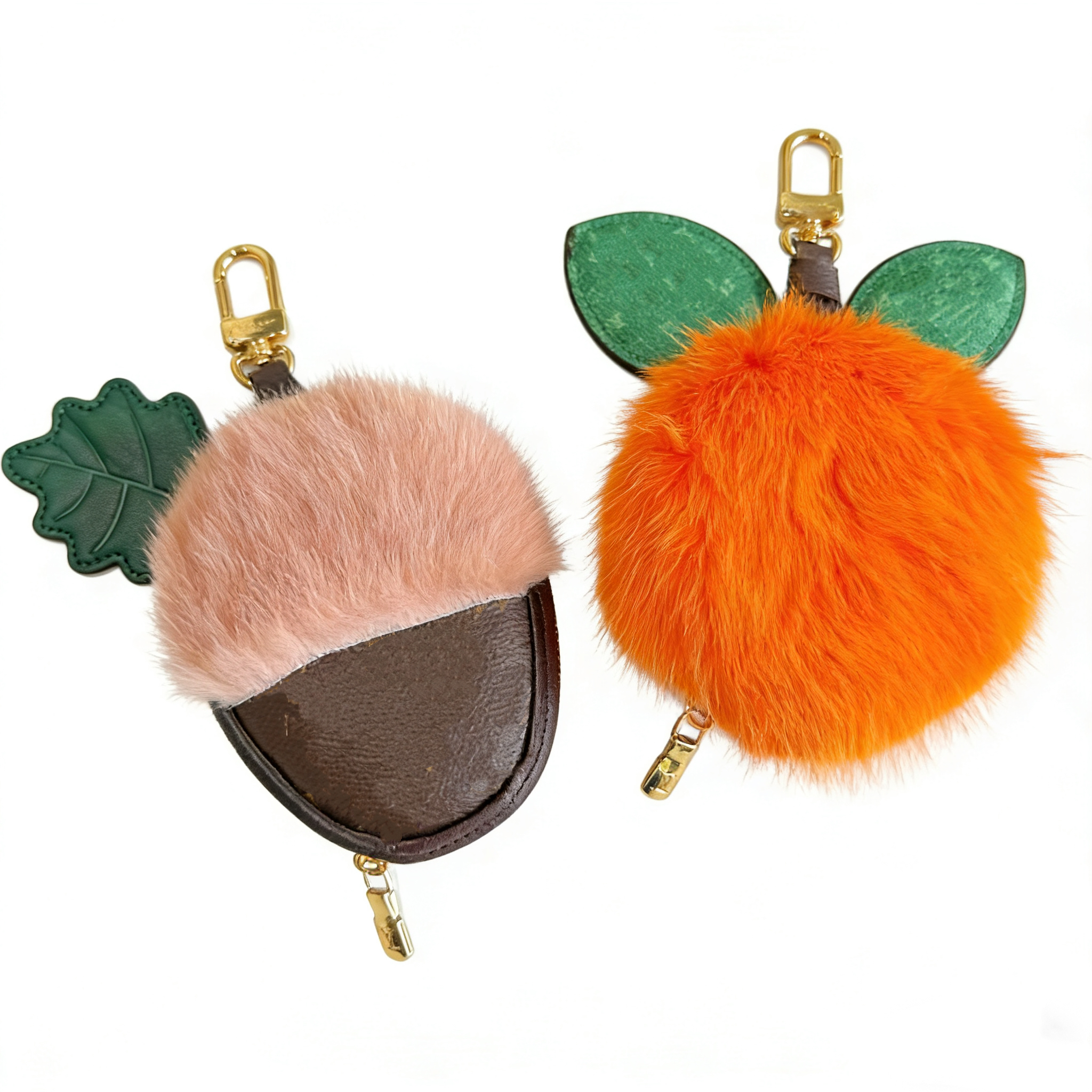 Designer Unisex Key Chain Wallets Mink Fur Orange Pouch Bags Luxury Chestnut Keychain Headphone Case Brand Women Coin Pocket Pouch Purses Mens Bag Charm Keychains