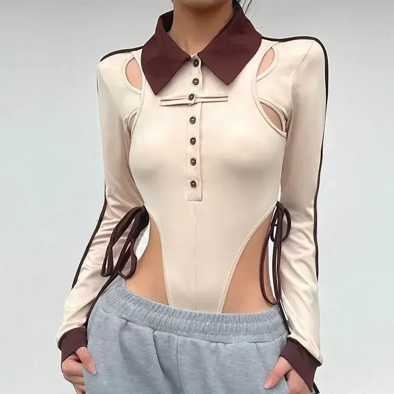 Sexy Tight High Cut Grey Bodysuit Womens Personality Thin Hooded Sweatshirts American Spicy Girl Long Sleeve Tshirts 251231