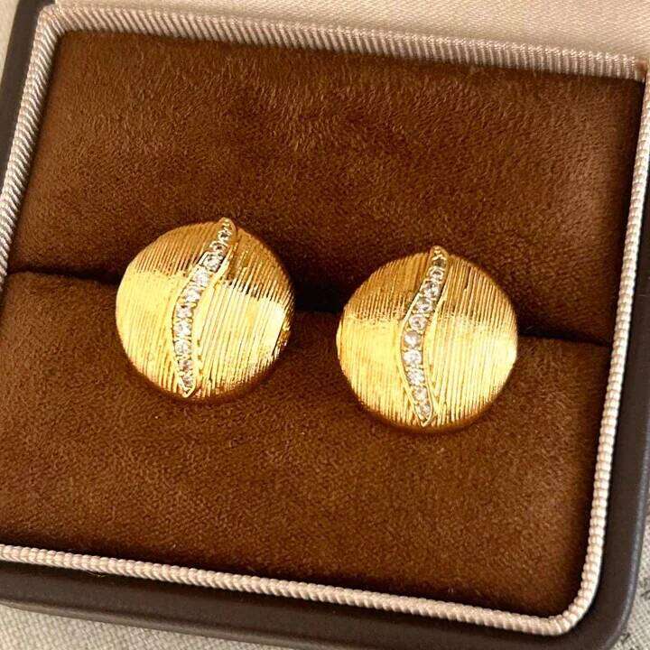 Real 925 Sterling Silver 18K Gold Zircon Brushed Round Stud Earrings for Women Minimalist Fine Jewelry Trendy Accessories