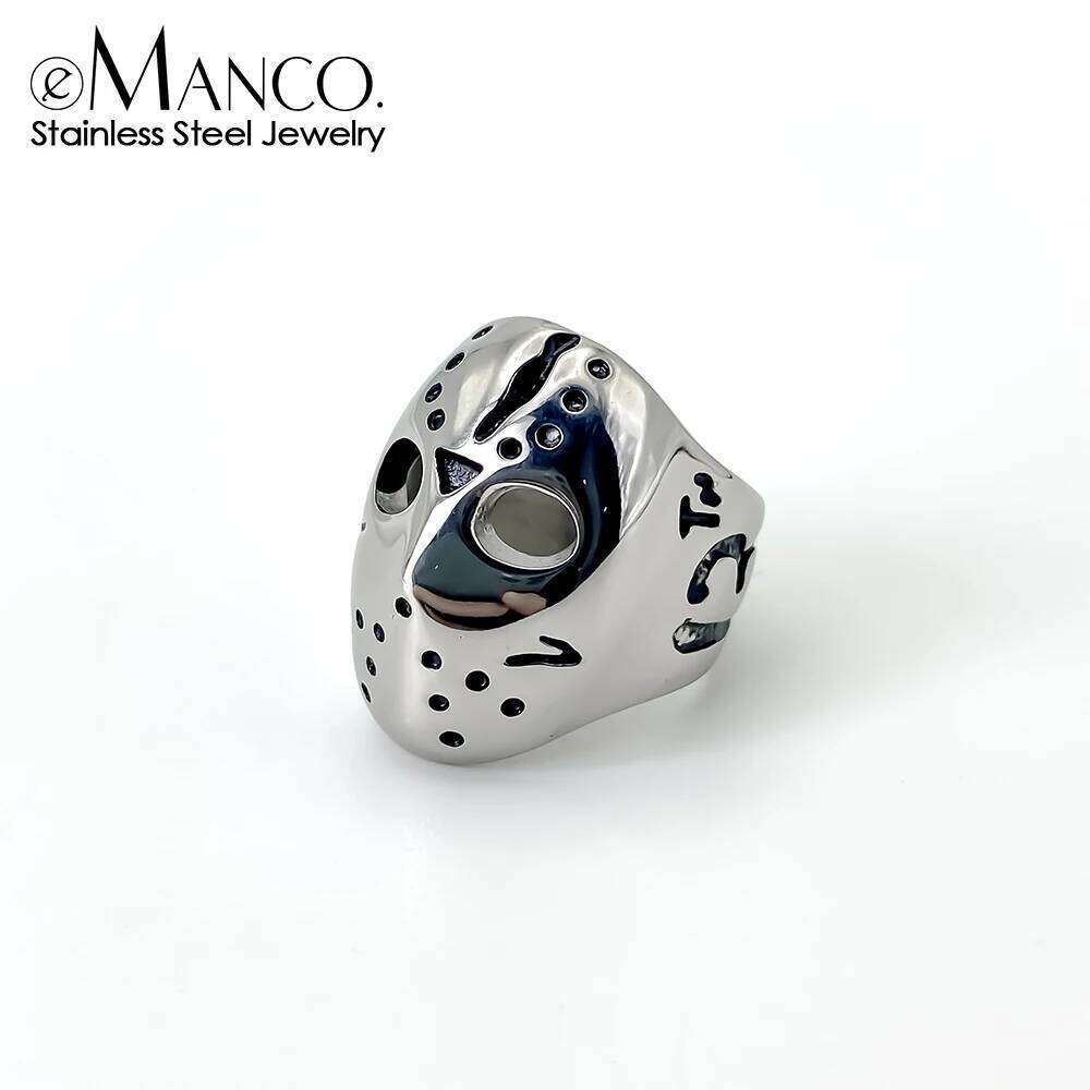 eManco Stainless Jason Mask Creative Men's Titanium Steel Ring 2025 Trends Punk Retro Metal Jewelry Rings Holiday Gifts