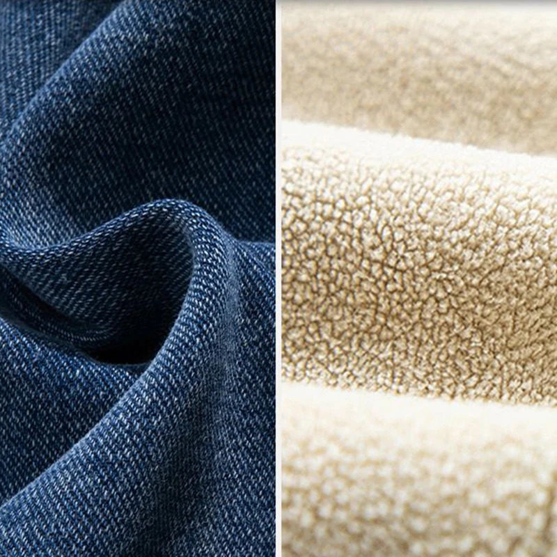 Men Snow Warm Plush Elasticity Jeans Male Fashion Fleece Lined Thickened Denim Pants Casual High Street Trousers 251226
