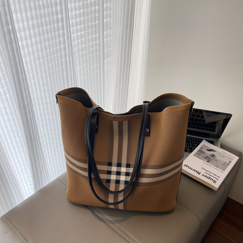 designer bag New Capacity Tote Casual Shoulder Fabric Striped Women's Commuter Large Bag Grocery Basket