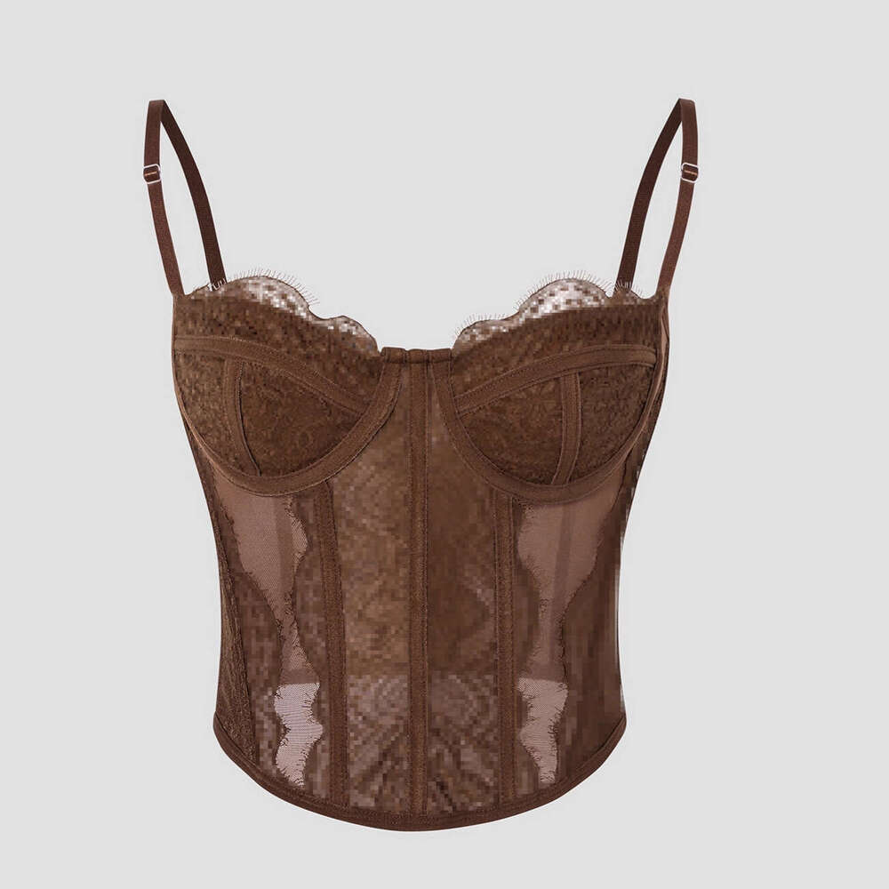 Cross-Border Item Sexy Hot Girl Push-Up Tight Fishbone Eyelash Lace See-Through Camisole Bra Corset Top