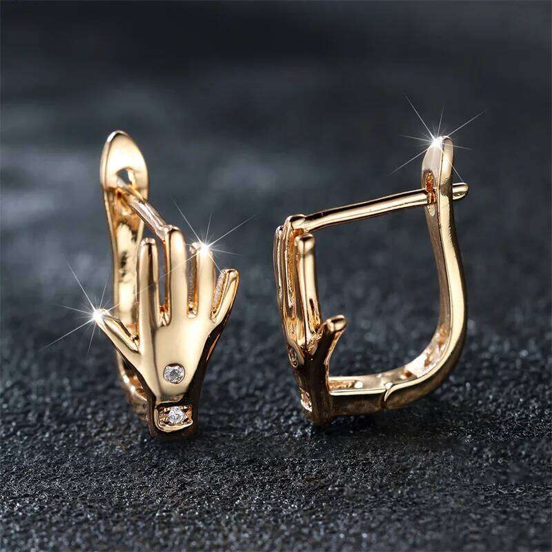 Cute Female White Round Hand Charm Gold Color For Women Trendy Zircon Stone Wedding Clip Earrings