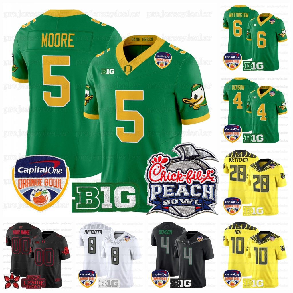5 Dante Moore Oregon Ducks 2025-26 Peach Orange Bowl Jerseys Bo Nix 6 Noah Whittington 4 Malik Benson 28 Bryce Boettcher Custom Stitched
