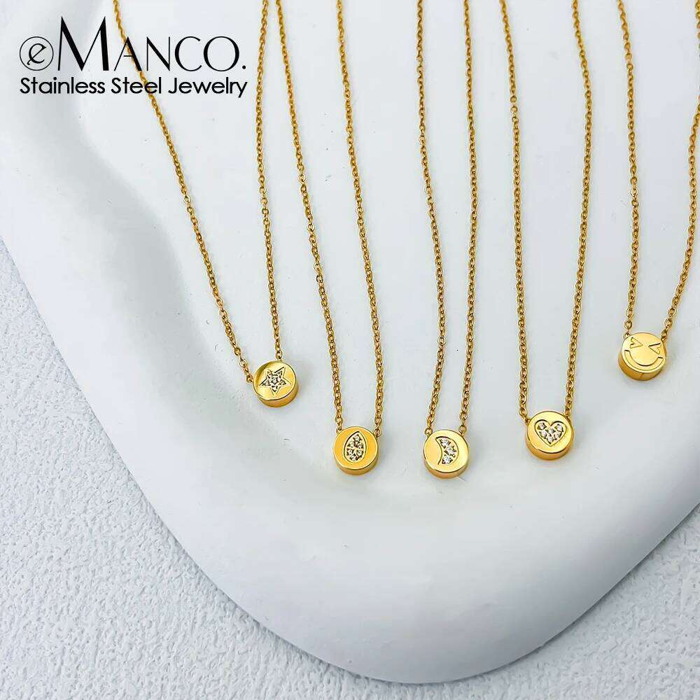 eManco Stainless Steel Round Pendant Simple Women's Necklace Fashion Gift for Her Classic Temperament Jewelry