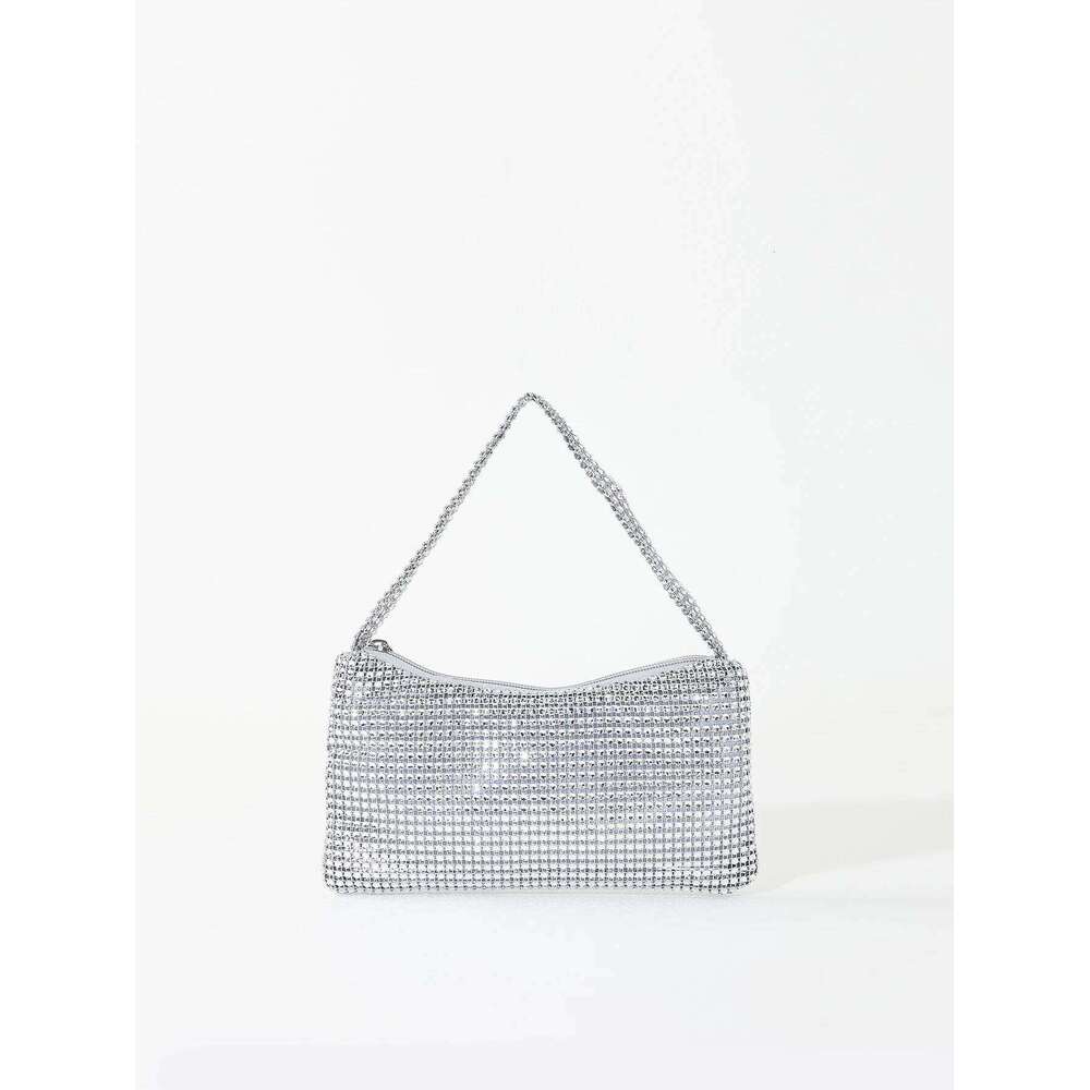 Fashion, gorgeous, shiny rhinestone portable zippered evening bag suitable for weddings, parties, and gatherings