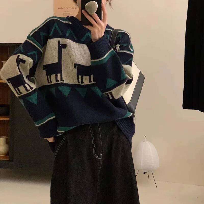 Soft Lazy Knitted Sweater Deep Coffee Color Fresh Sweet Princess Style Women's Knitwear Casual Autumn Winter Fashion