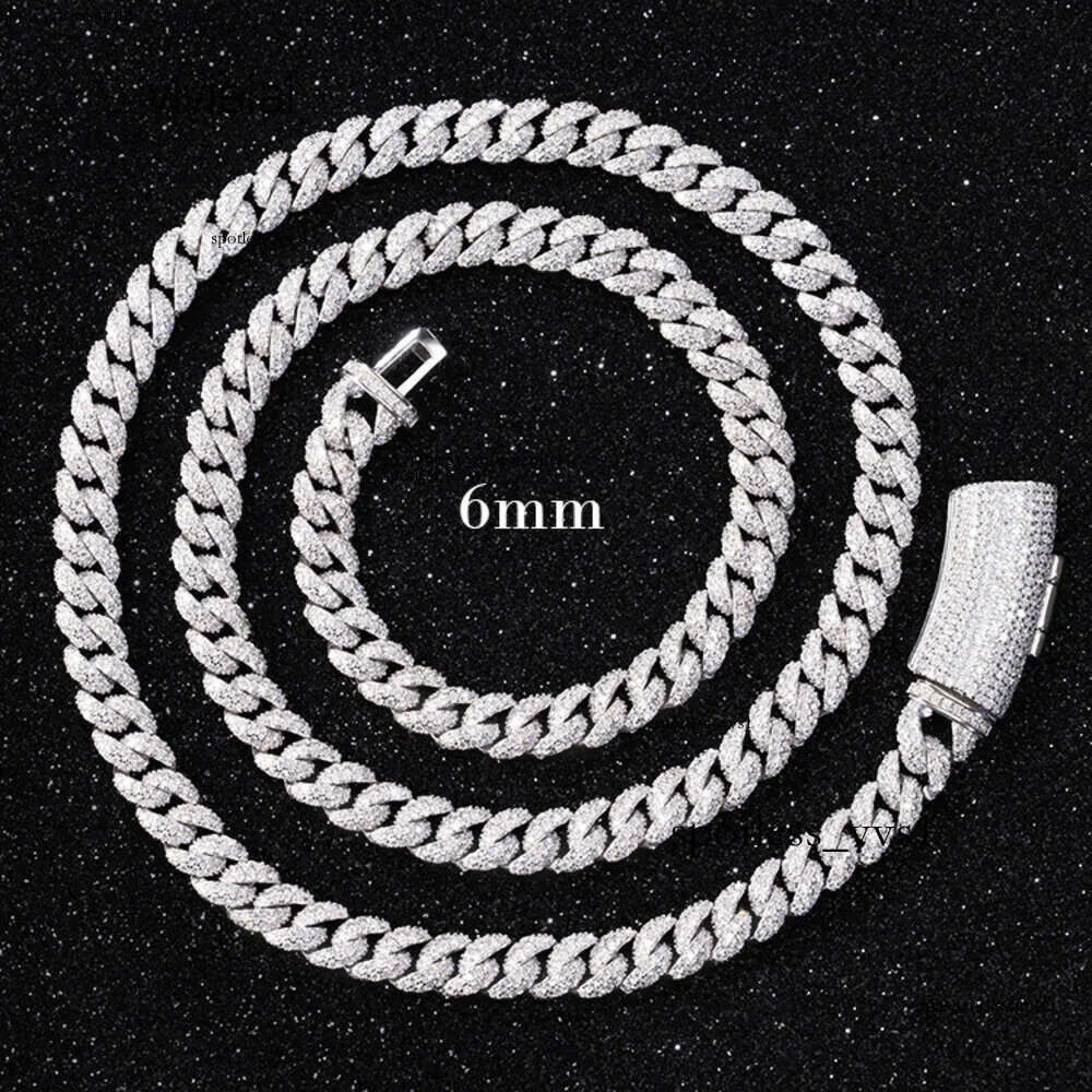 Hiphop Jewelry 6mm S925 Sterling Silver D color VVS Moissanite Necklace Cuban Link Chain