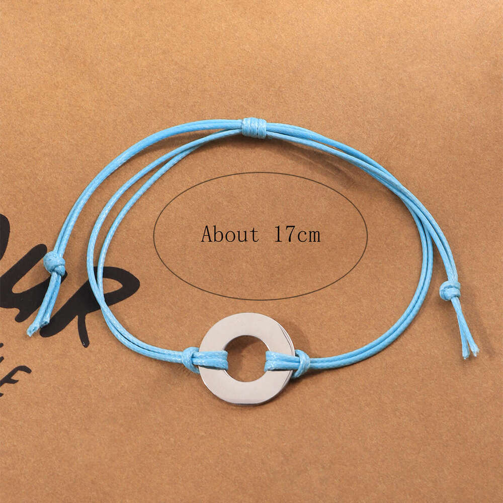European and American Cross-Border Simple Titanium Steel Round Ring Wax Rope Adjustable Braided Bracelet Personalized