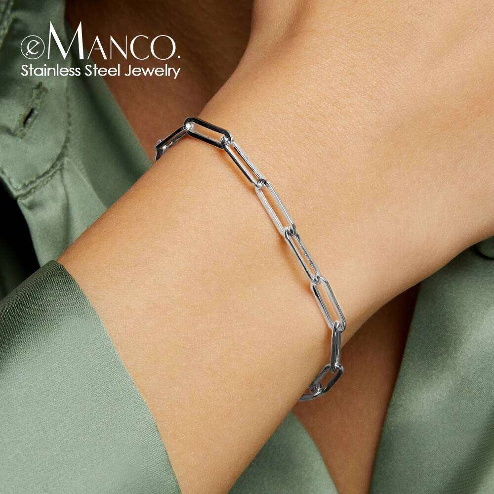 eManco Silver Color Women's paperclip chain Stainless Steel Bracelet Chain Jewelry Gold plating Holiday Gift Wholesale