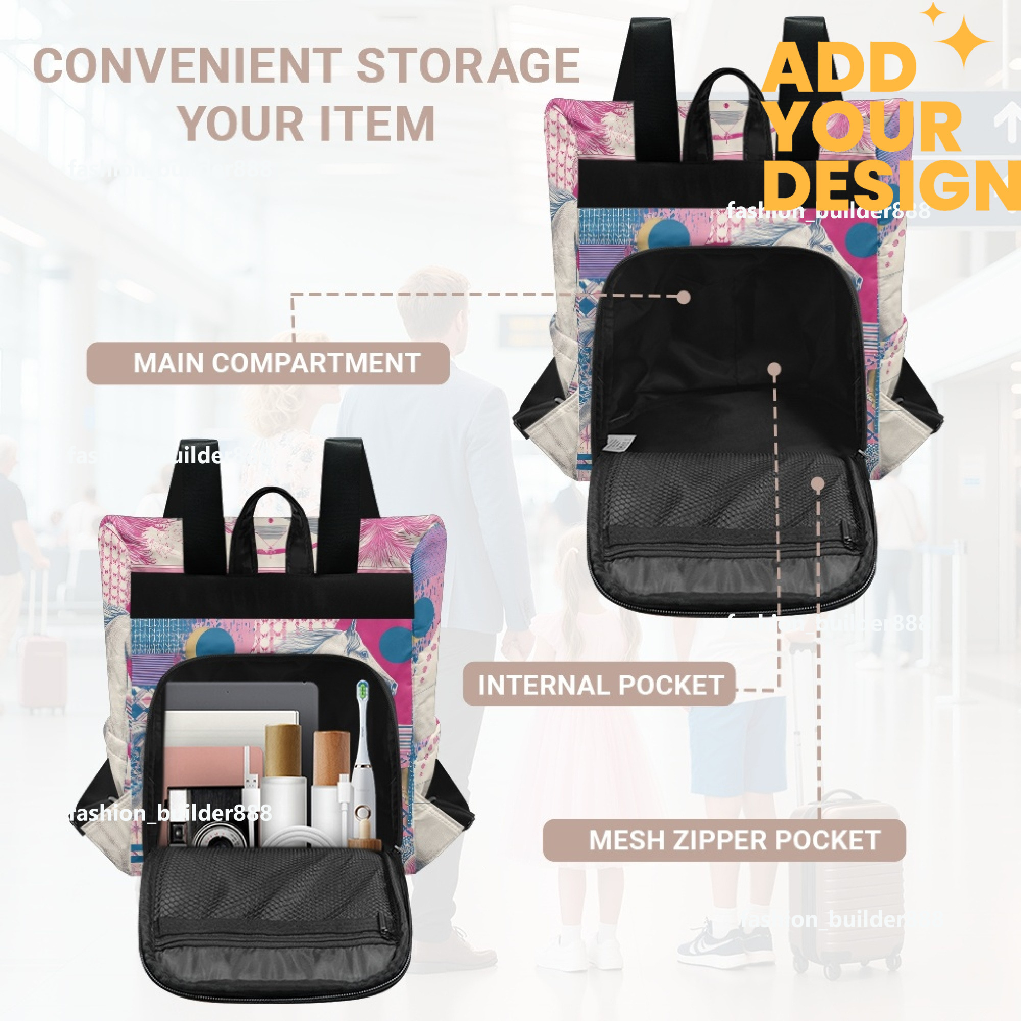 Custom H Designer Fashion Anti Theft Backpack Luxury Horse Pattern Unisex Full Print Backpack Laptop Bag Travel Bag H56