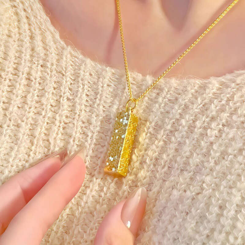 Sparkling Ice Cube Fortune Gold Bar Necklace for Women 2026 New Light Luxury High-end Clavicle Chain Custom Jewelry