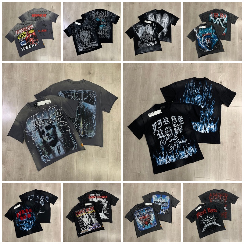 Hot Sell First Row Lost Utopia Mens T Shirts Designer T Shirt Rhinestone Men shirt High Quality American Fashion Retro Trend Tee Hip Hop Style US S- XL