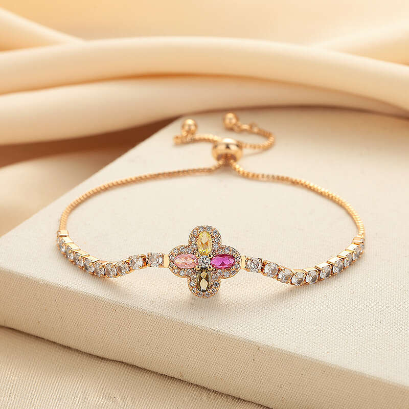 Colorful Flower Bracelet Four-Leaf Clover Design Designer Bracelet