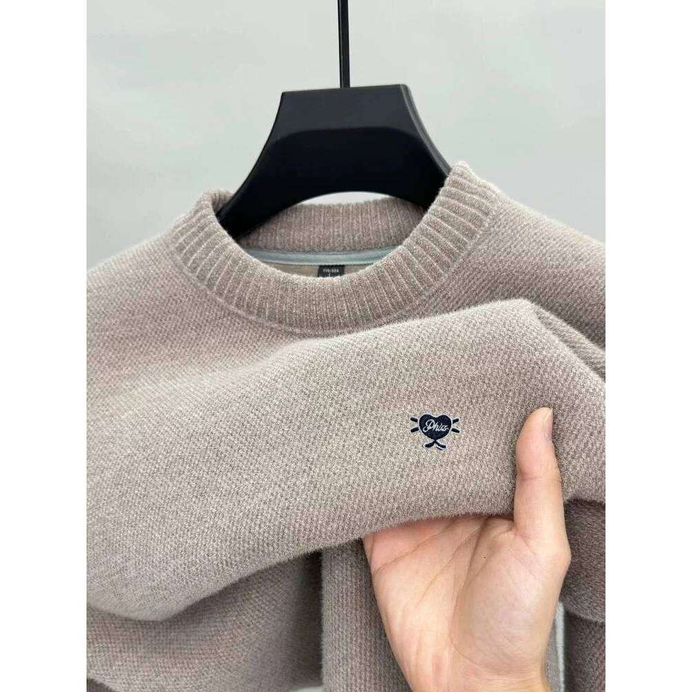 Light luxury men's knitted round neck sweater fashion brand heart-shaped embroidery autumn winter soft comfort casual pullover